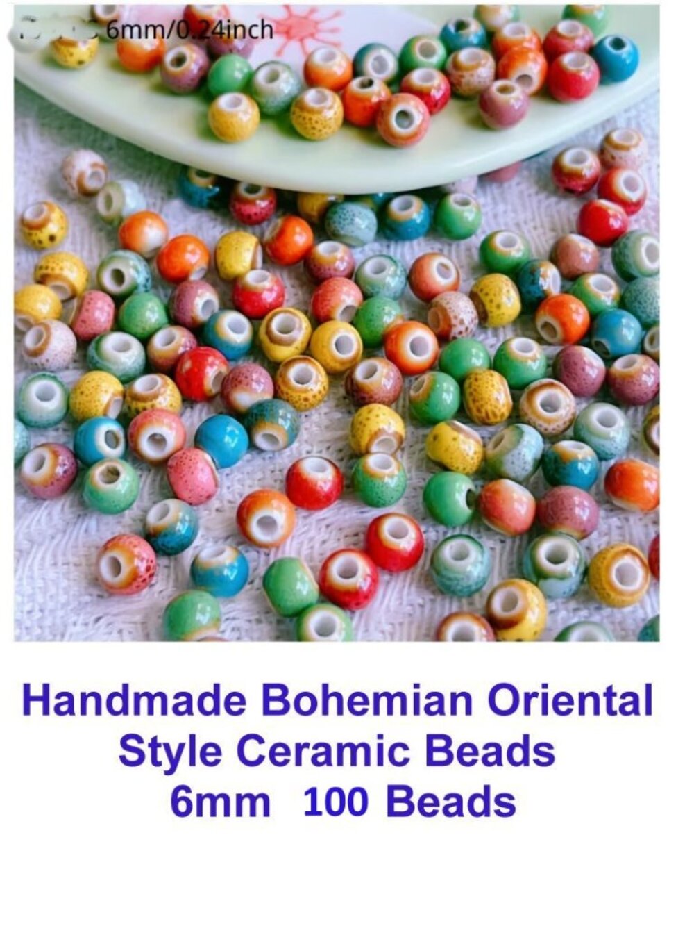 Handmade Bohemian Oriental  Style Ceramic Beads  6mm  100 Beads